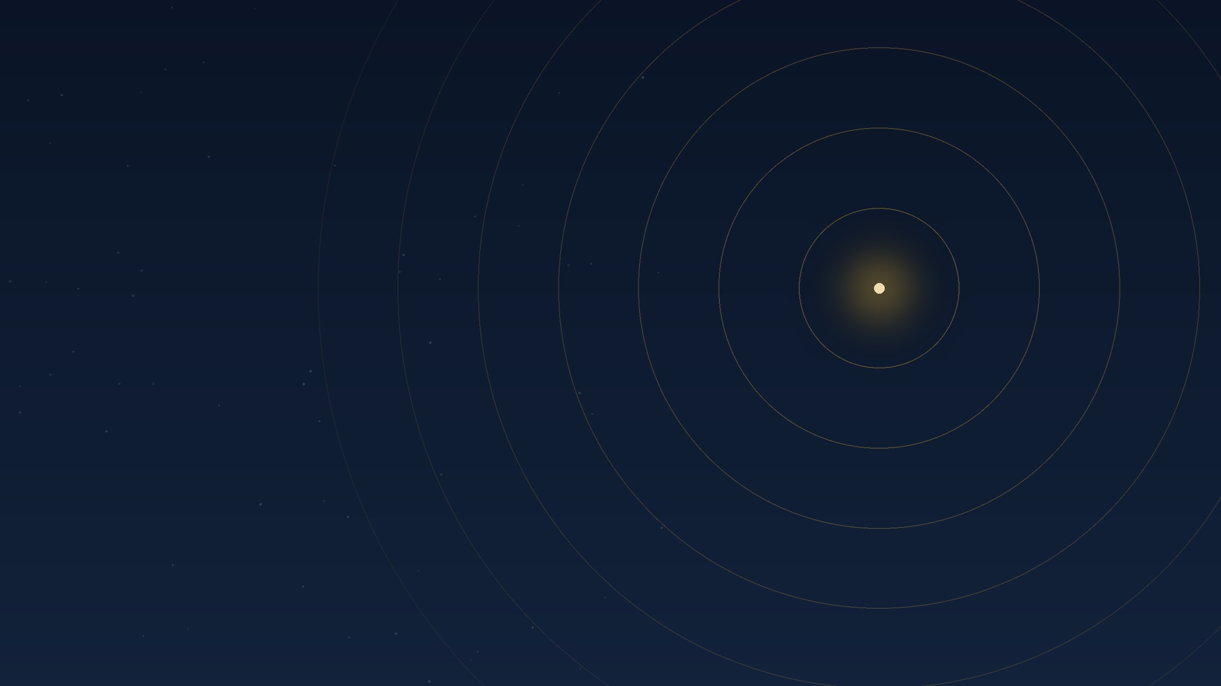 A designed navy and gold graphic of concentric rings radiating from a bright point